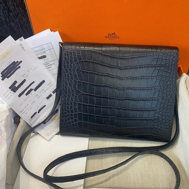 Hermes Cinhetic To GO 2Way Shoulder Bag Crossbody Black Silver Women Classic D