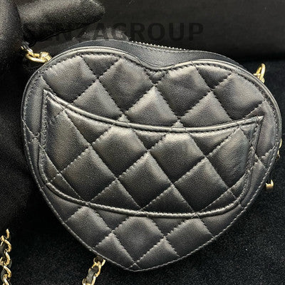 Chanel 22S Heart-Shaped Quilted Crossbody Bag Black Gold Hardware