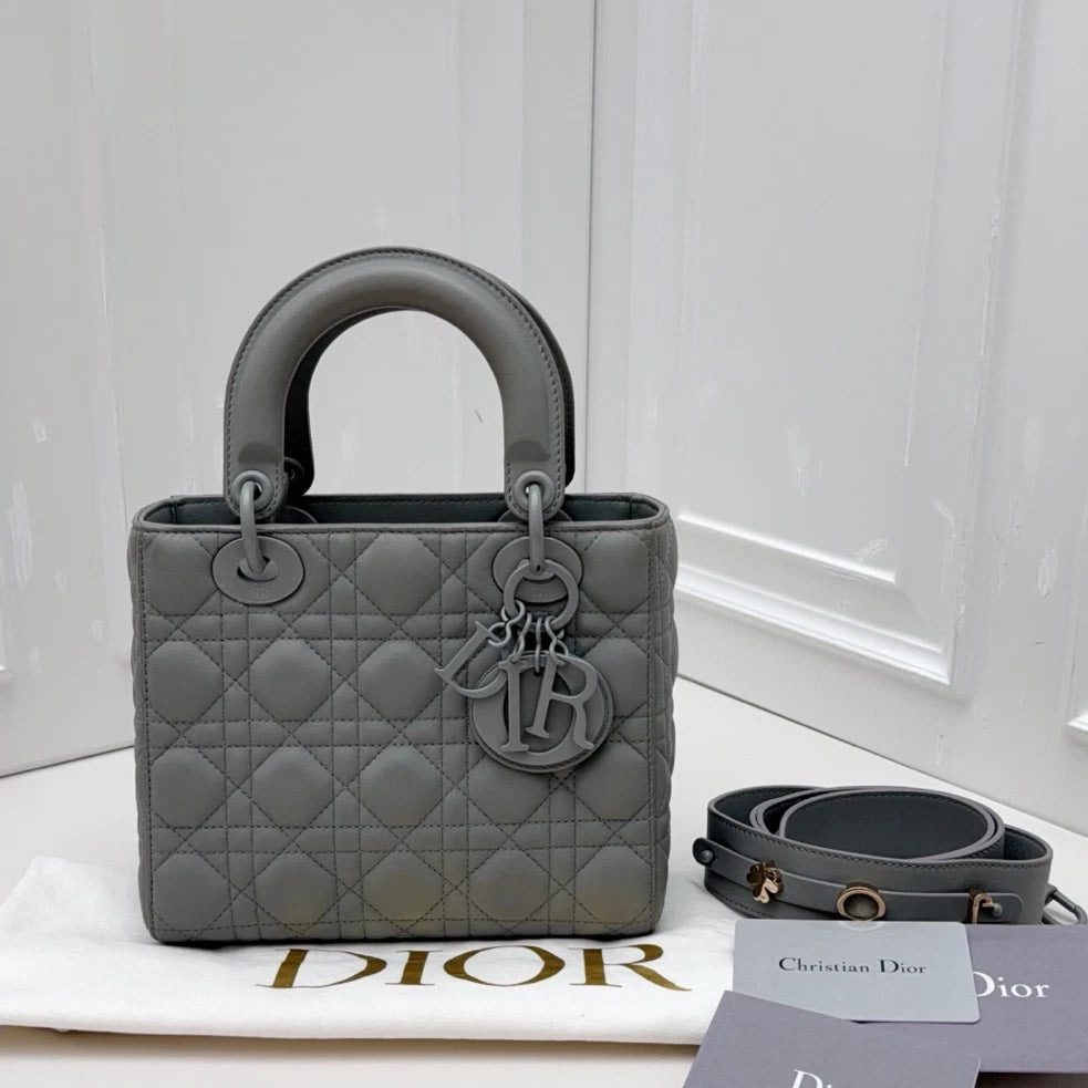 Dior Lady Dior Gray Crossbody Top Handle Excellent
