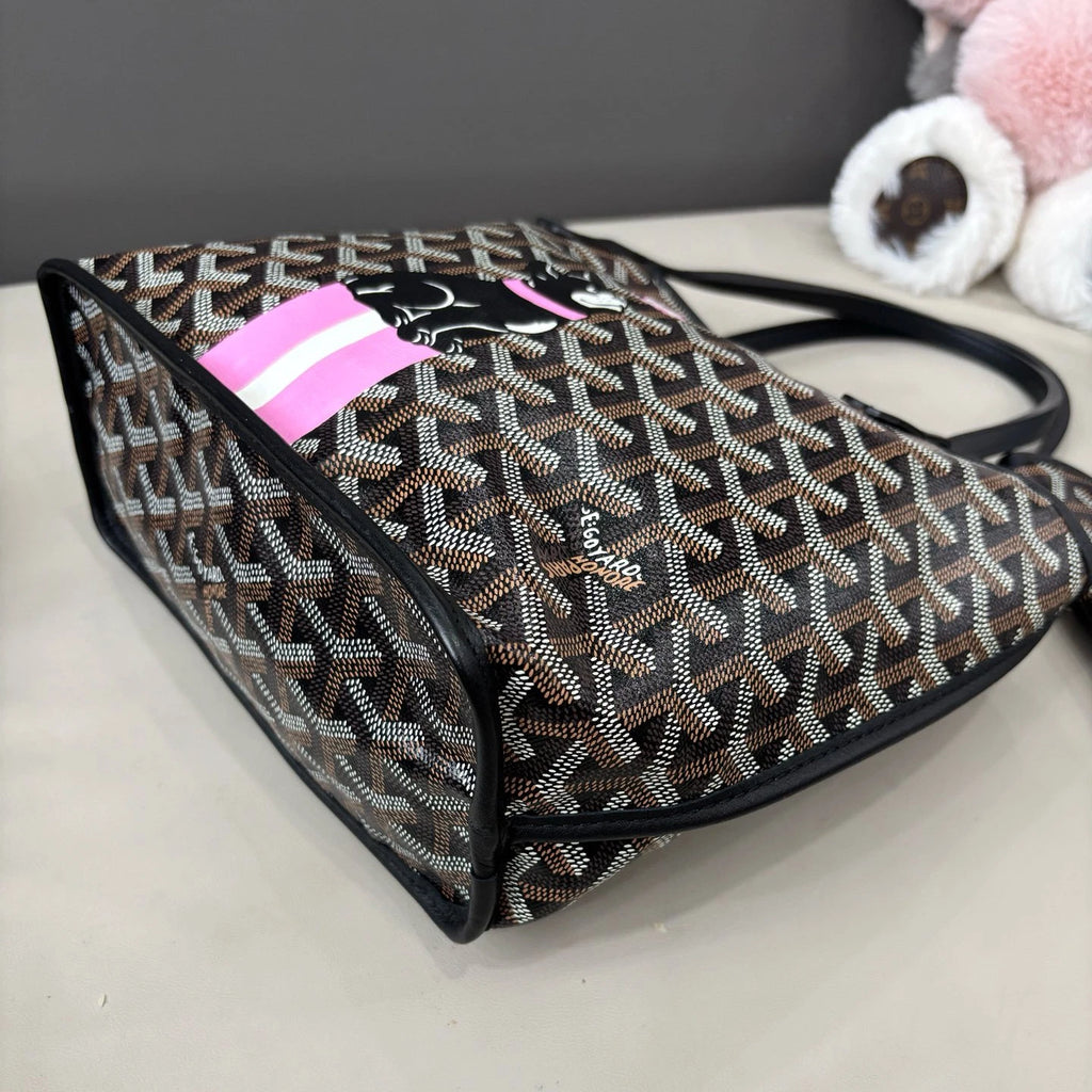 Goyard Anjou Tote Mini Top Handle Shoulder Bag Black Silver Women Classic