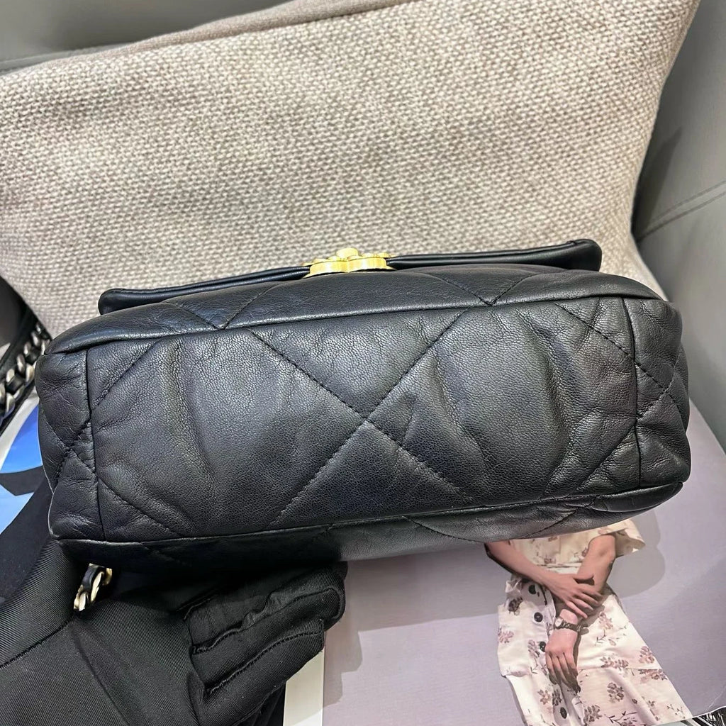 Chanel 19Bag PM Lambskin Chain Top Handle Crossbody Black Gold Women Classic