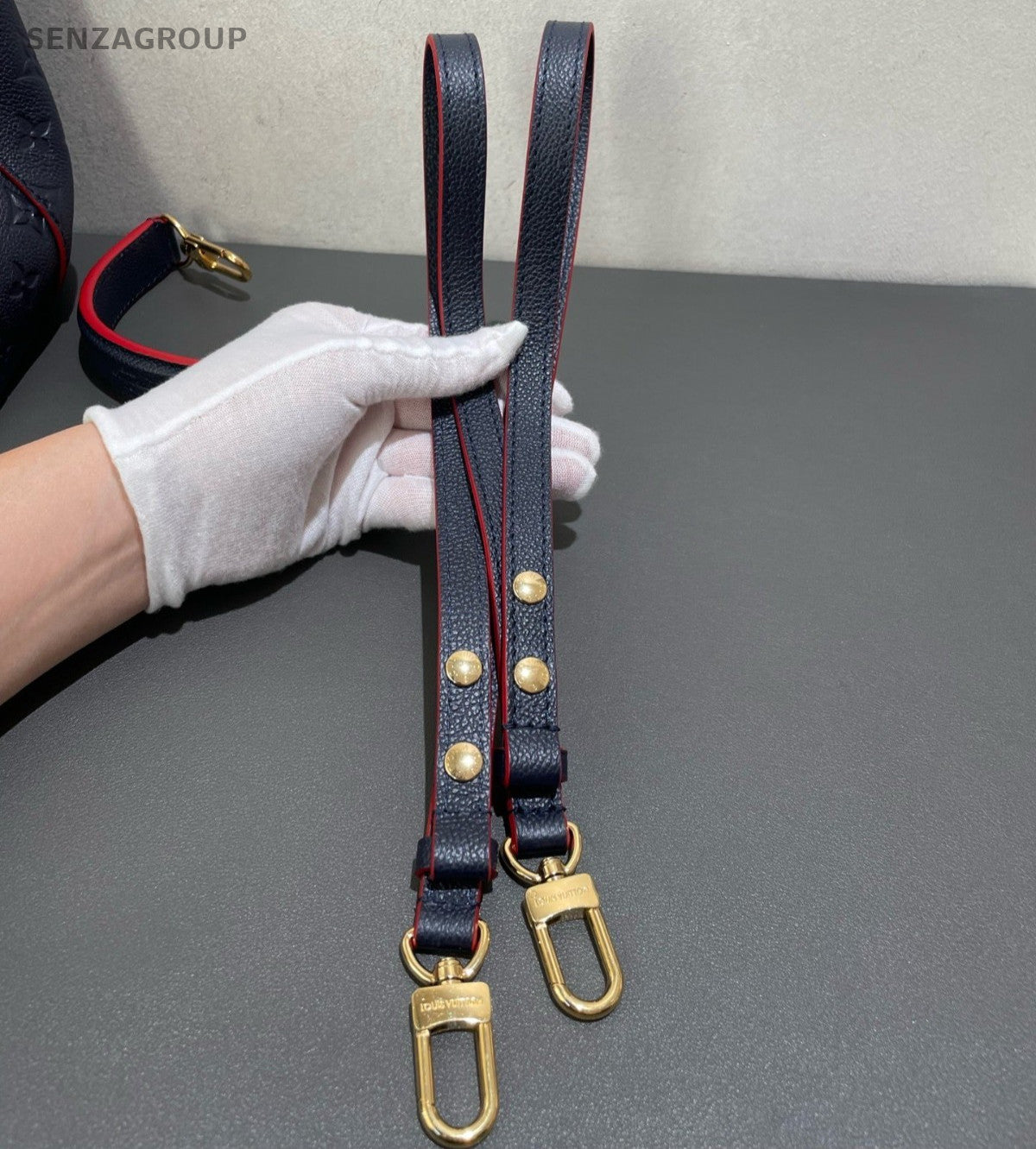 Louis Vuitton Neonoe MM Monogram Bucket Top Handle Bag Crossbody Blue Gold Women