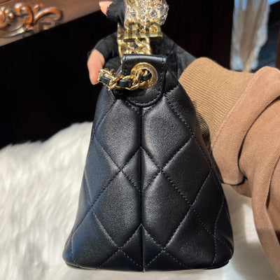 Chanel Black Gold Quilted Hobo Chain Shoulder Bag - Classic Fashion