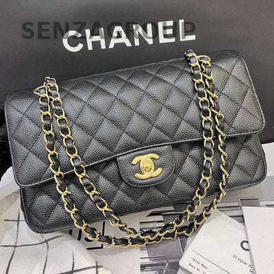 Chanel Black Caviar Leather Medium Classic Flap Bag with Chain Strap