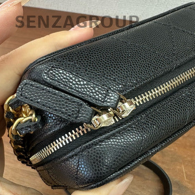 Chanel 22A Gold Coin Chain Camera Bag Black Gold Hardware Calfskin Crossbody