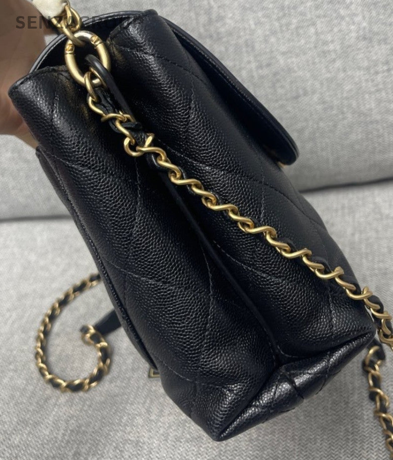 Chanel Diamond Pattern Chain Shoulder Bag Crossbody Black Gold Women Classic