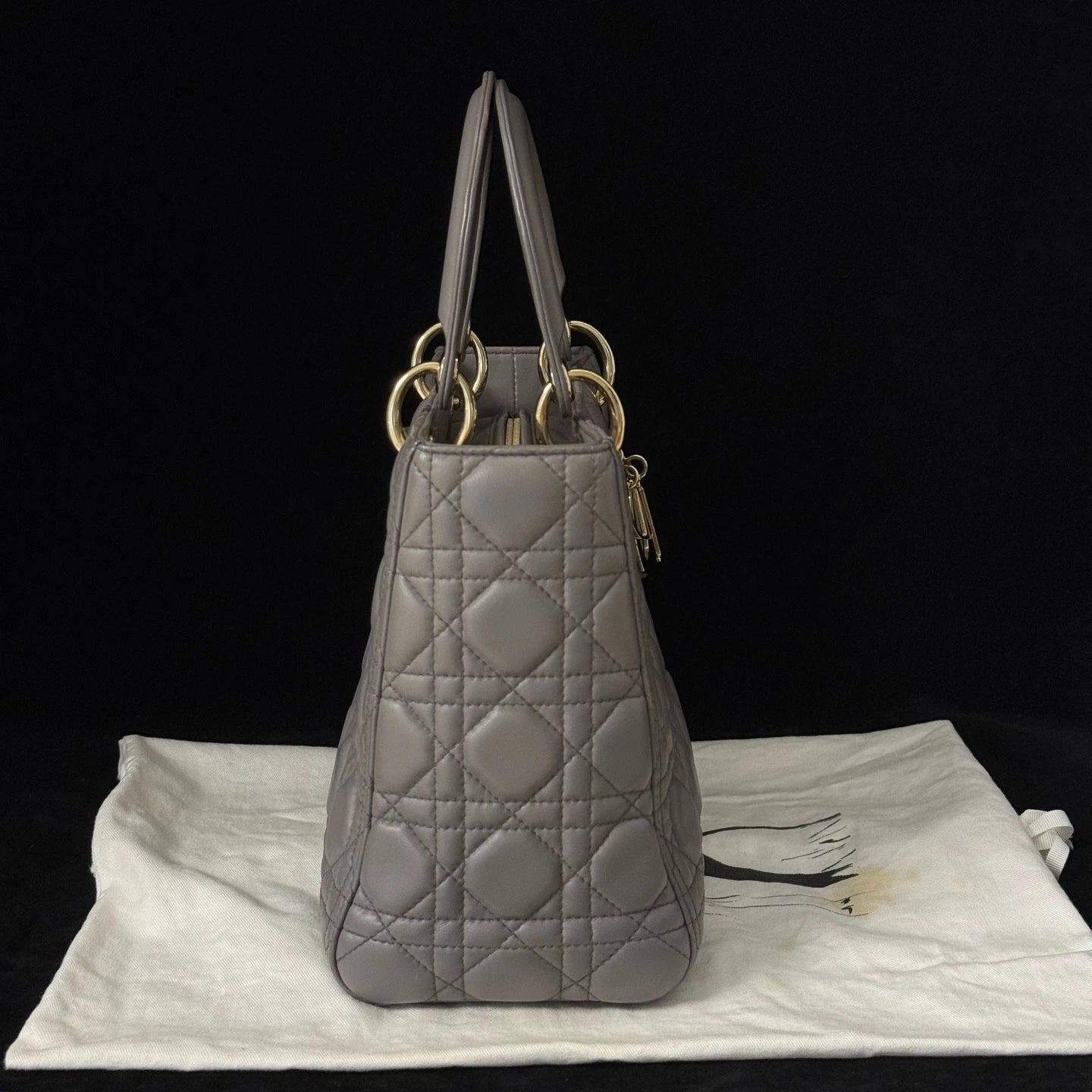 Dior Lady Dior Gold Gray Crossbody Excellent
