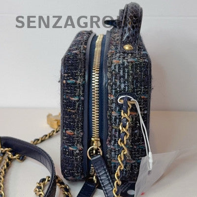 Chanel Tweed Snake Skin Camera Bag Small Chain Shoulder Crossbody