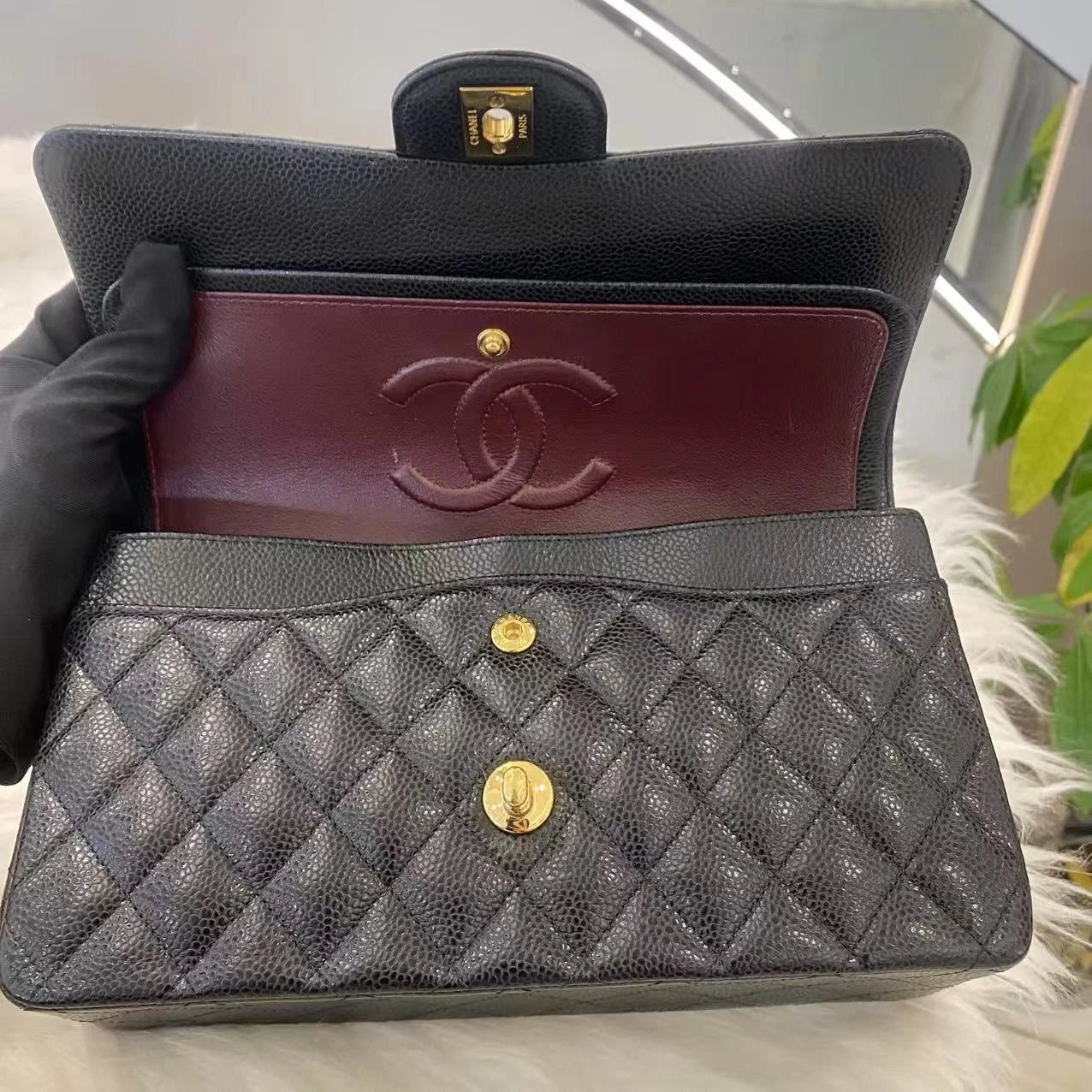 Chanel Classic Flap Medium Black Caviar Leather Chain Shoulder Bag