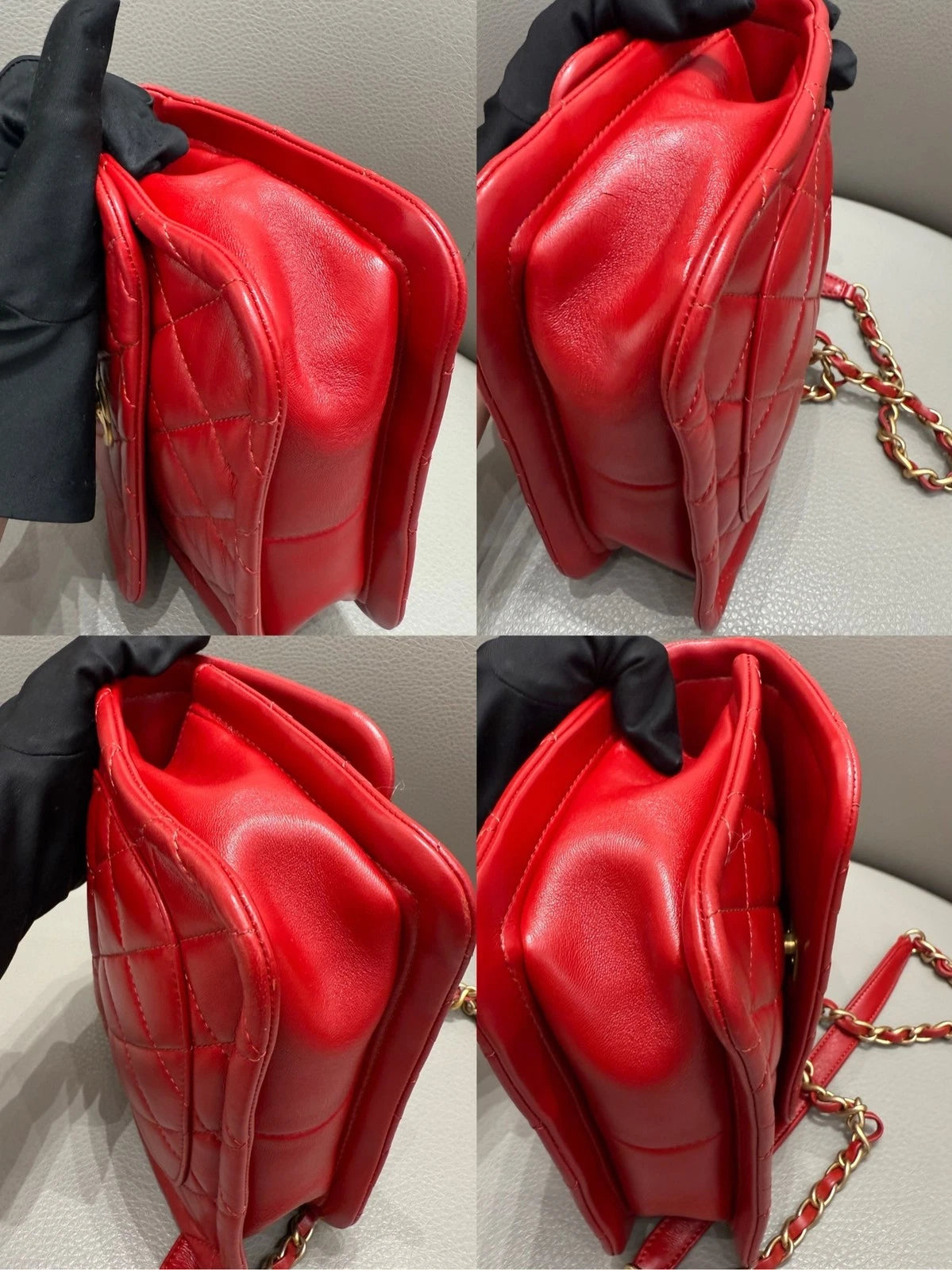 CHANEL Red Gold Button Lambskin Square Crossbody Bag For Women