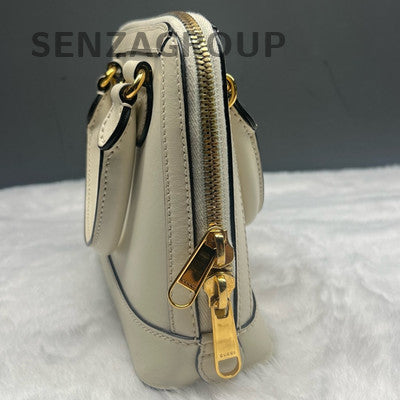 Gucci 1955 White Gold Zipper Top Handle Crossbody Bag Women's Classic