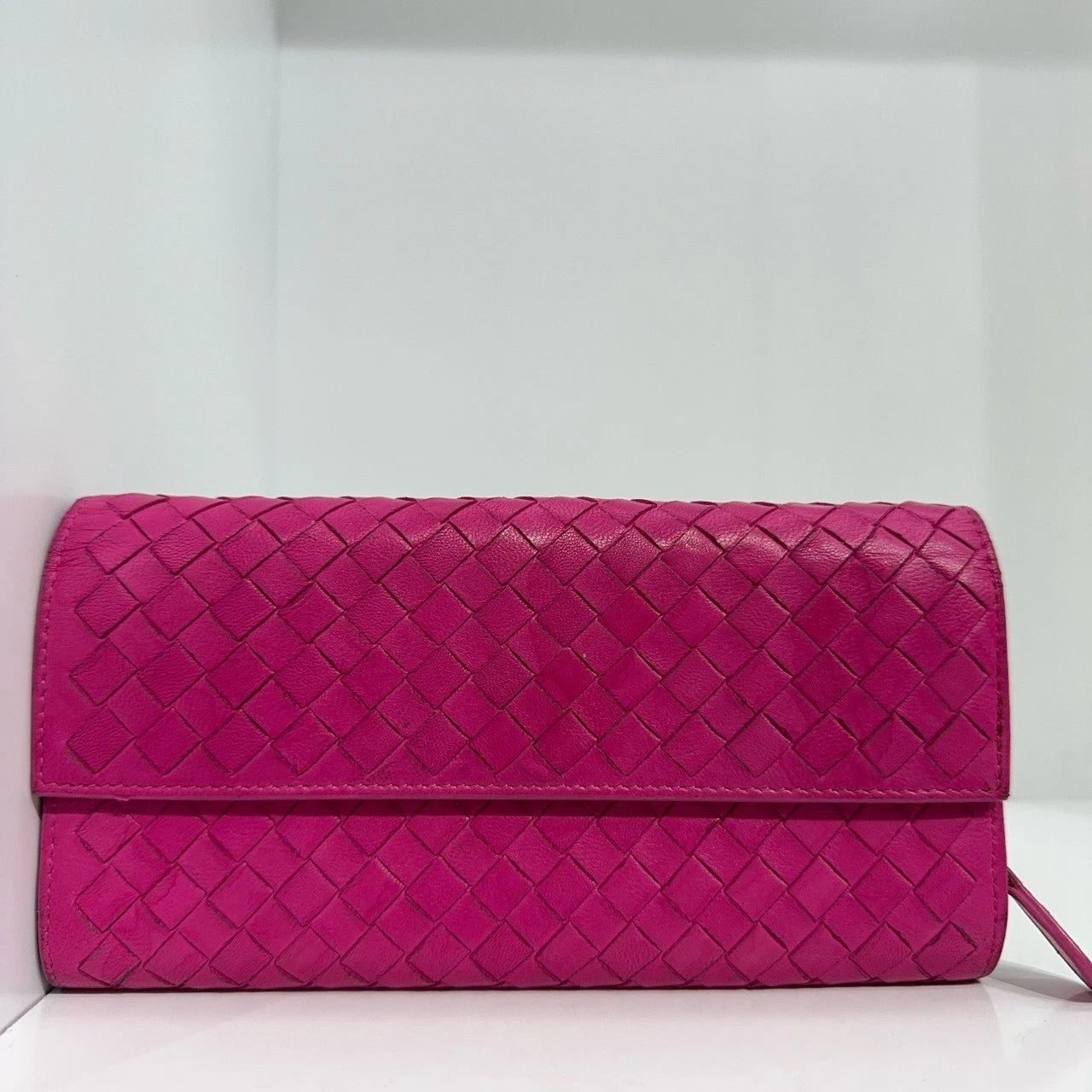 Bottega Veneta Woven Lambskin Snap Flap Long Wallet For Women Pink