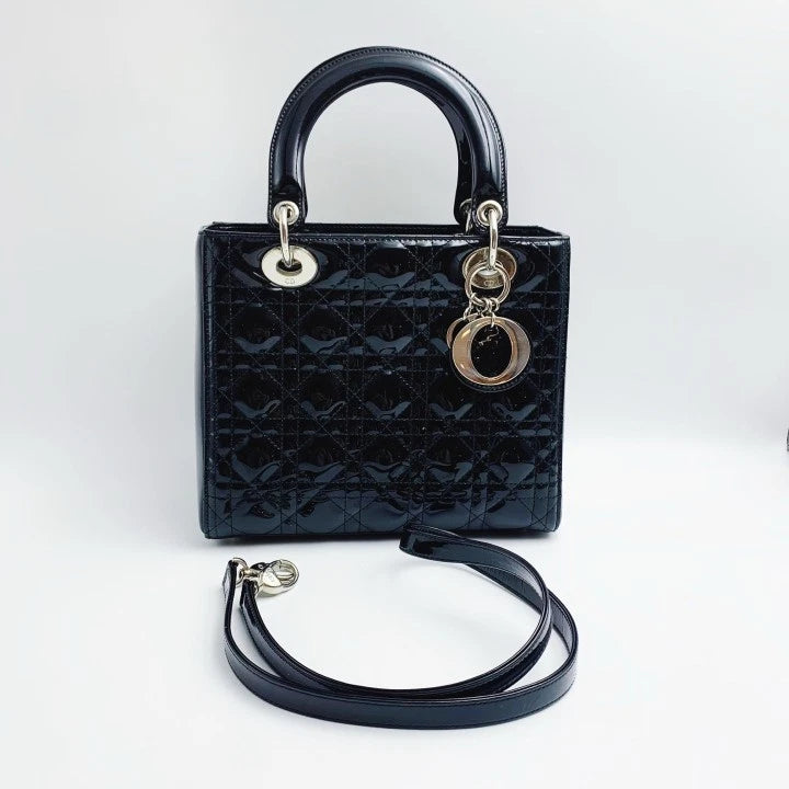 Dior Lady Dior Cannage 5-Grid Patent Leather Handbag For Women