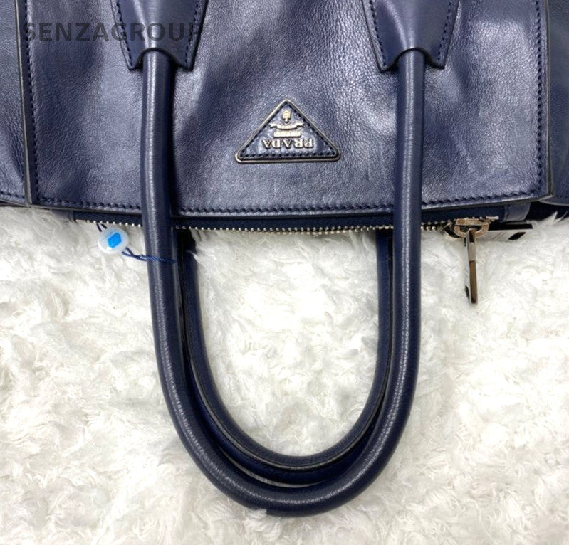 Prada Bat 2Way Shoulder Bag Crossbody Blue Silver Used Women Classic