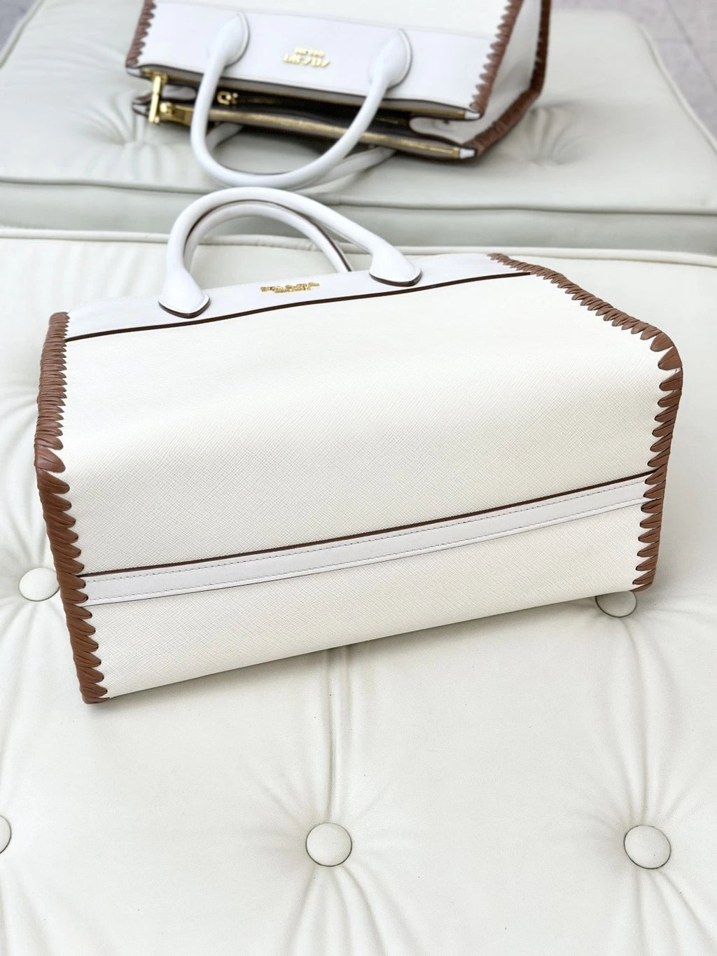 Prada Tote White Top Handle Crossbody Bag Gold Hardware Women S