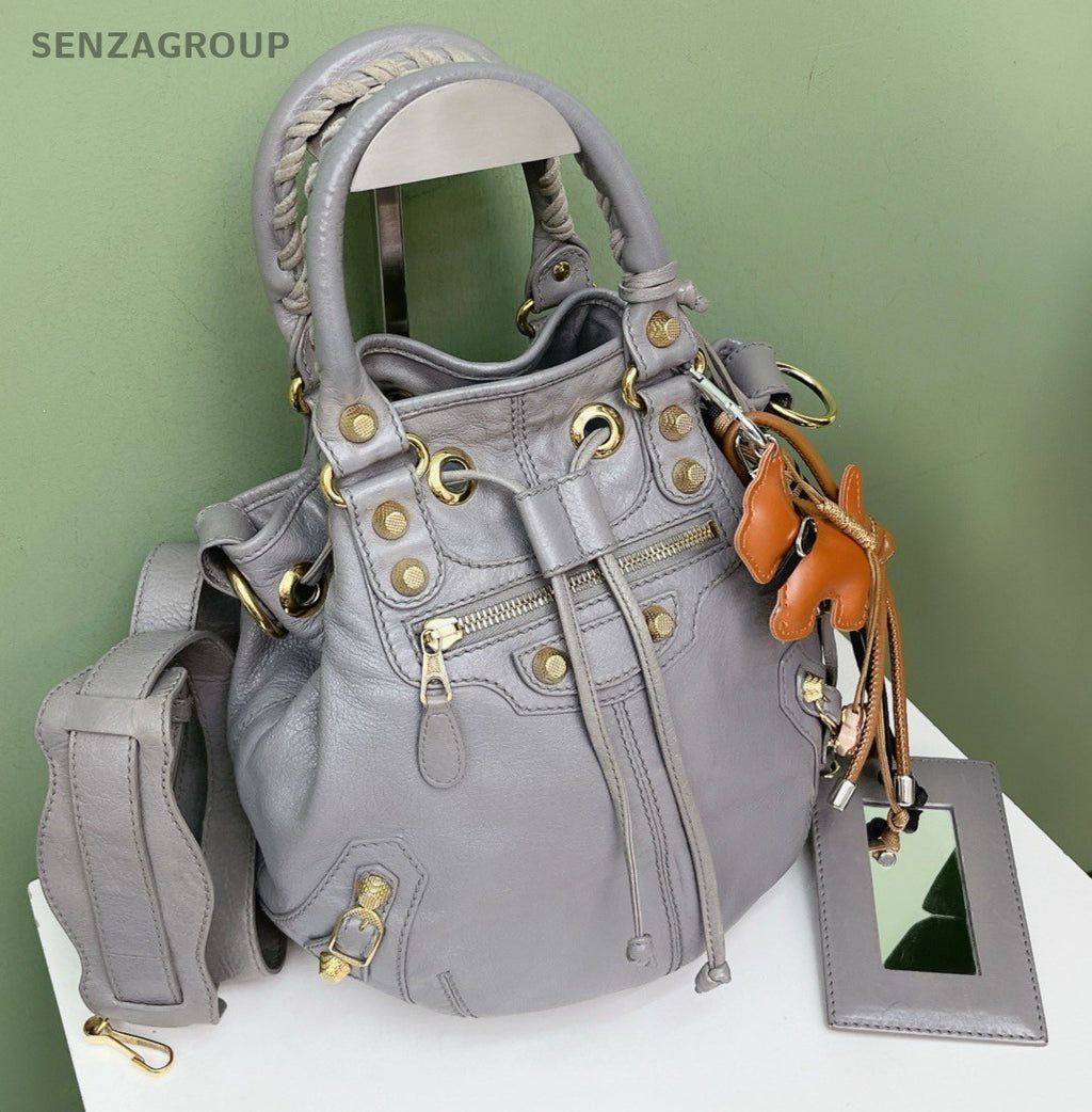 Balenciaga City Bag Bucket Gray Gold Top Handle Bag Crossbody Women Fashion