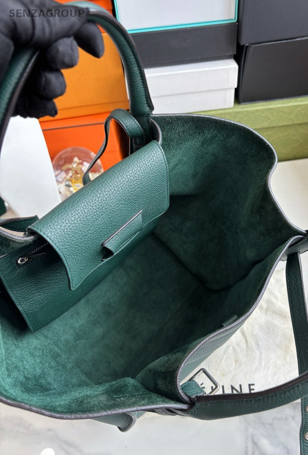 CELINE Bigbag Dark Green Calfskin tote Handbag 2WAY Shoulder bag Women