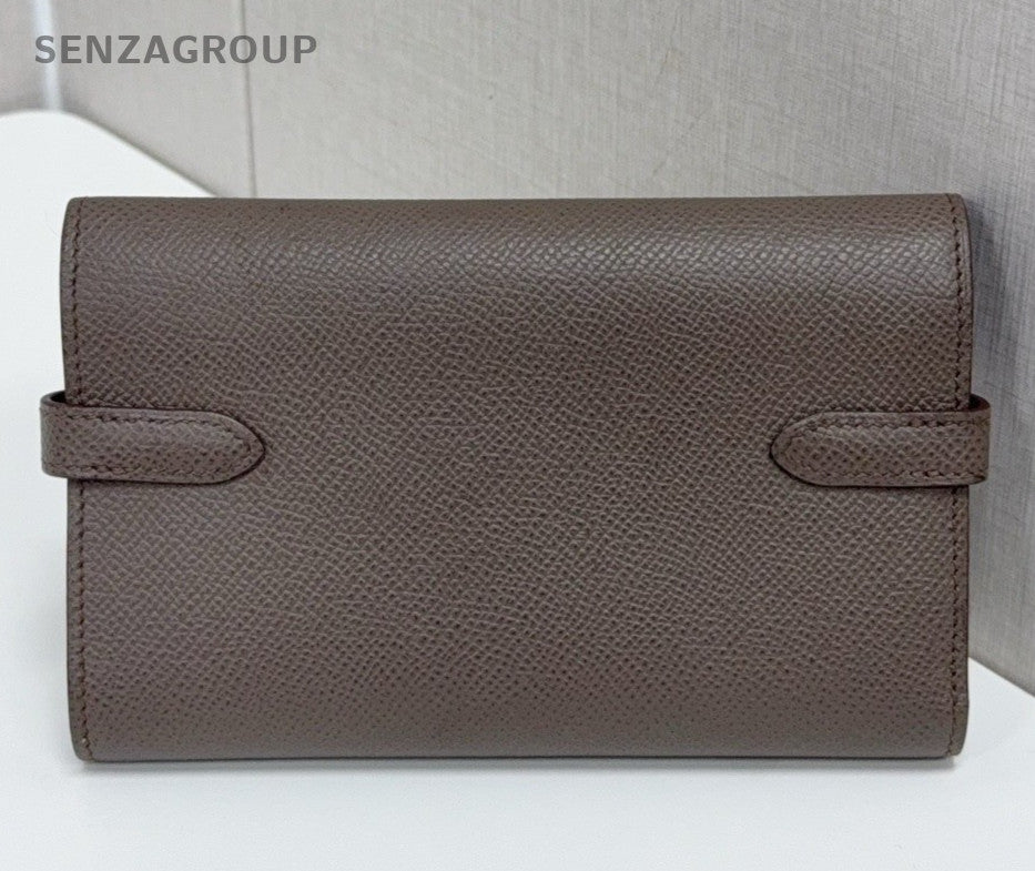 Hermes Kelly Medium Wallet Togo Leather Gray Gold Women Classic Fashion