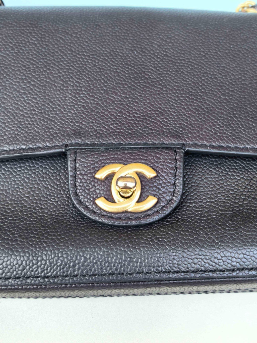 Chanel Classic Flap Chain Calfskin Shoulder Bag Crossbody Black Gold Women