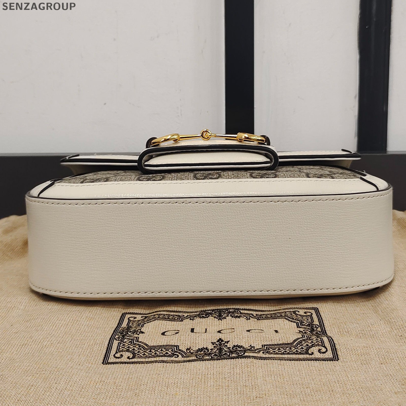Gucci Horsebit 1955 Mini Saddle Bag White Gold Classic Women Shoulder Crossbody