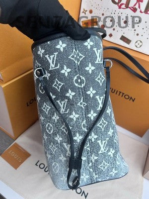 Louis Vuitton Neverfull Monogram Denim Grey Tote Bag Women Classic
