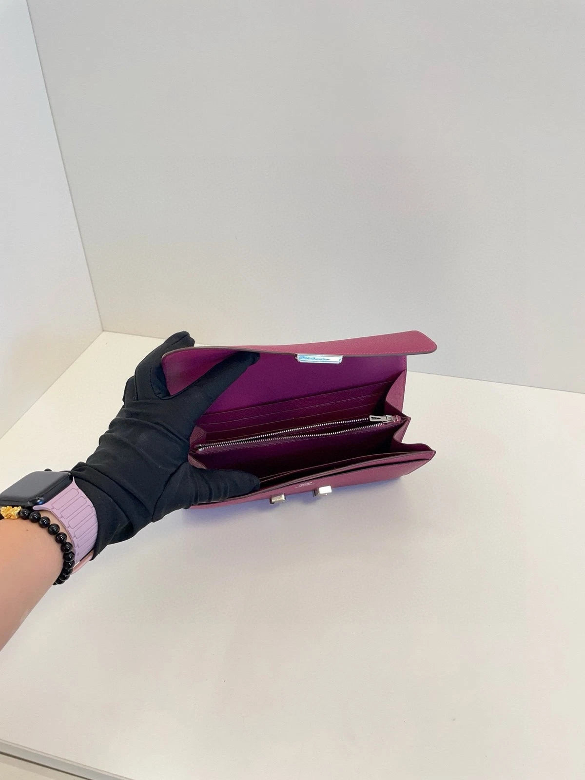 Hermes Constance Long Wallet Purple Silver For Women
