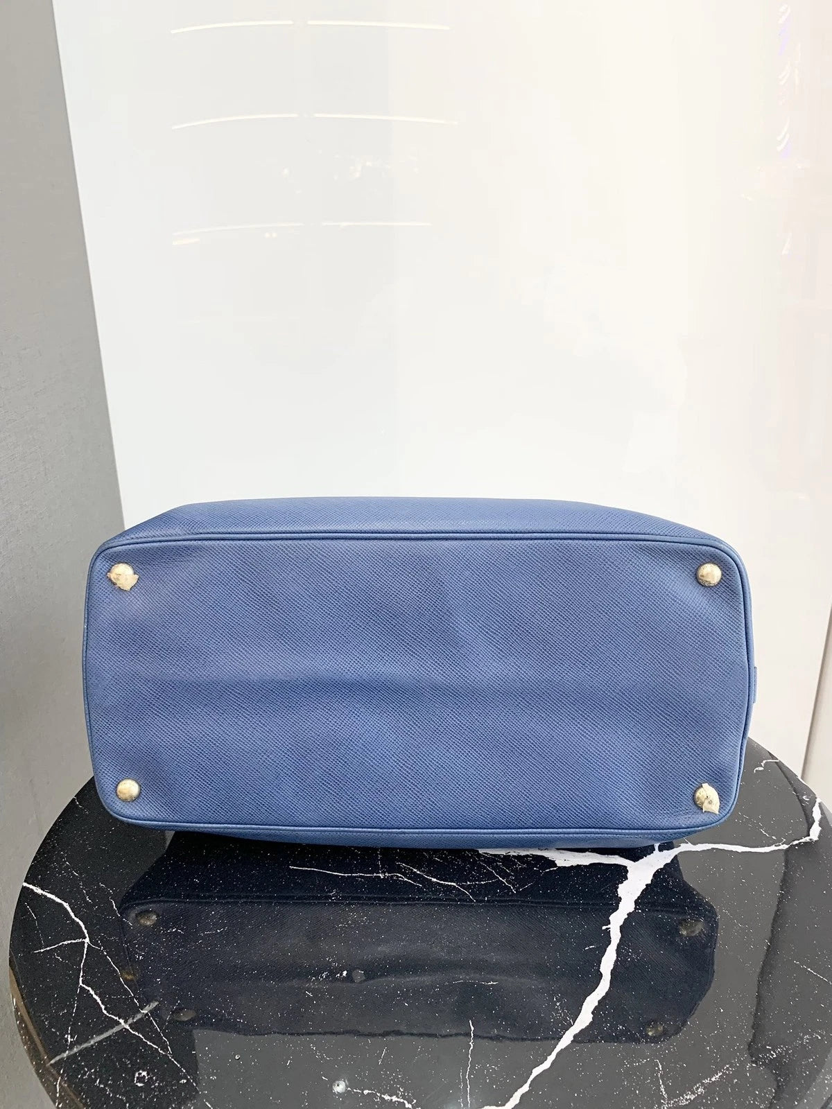 Prada Calfskin Tote Top Handle Bag Blue Gold Hardware Women S