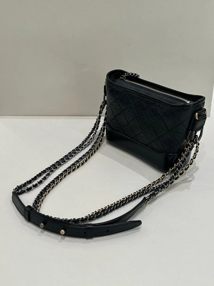 CHANEL Black Leather Small Gabrielle Shoulder Crossbody Bag For Women