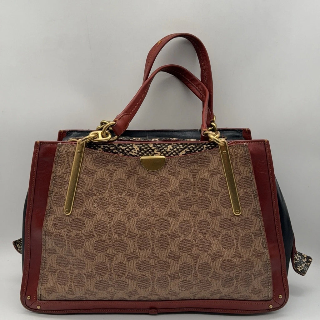 Coach Brown Canvas Leather Large Tote Shoulder Handbag For Women