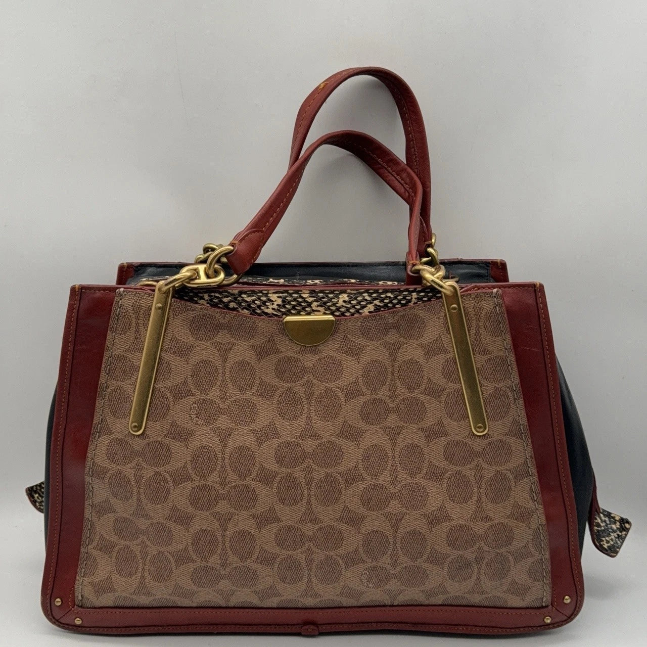 Coach Brown Canvas Leather Large Tote Shoulder Handbag For Women