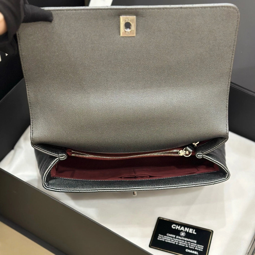 CHANEL Gray Caviar Leather Medium Coco Handle Bag For Women