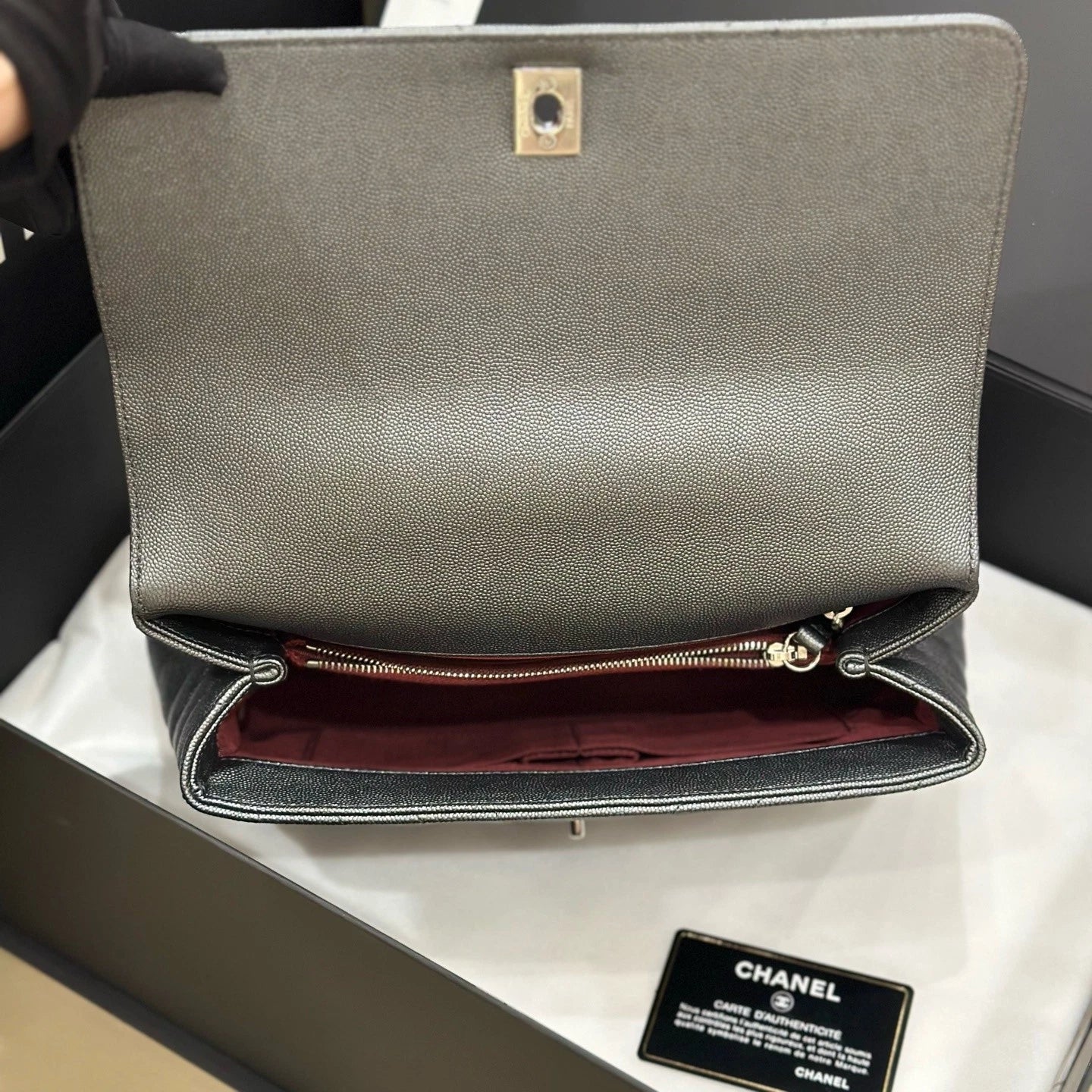 CHANEL Gray Caviar Leather Medium Coco Handle Bag For Women