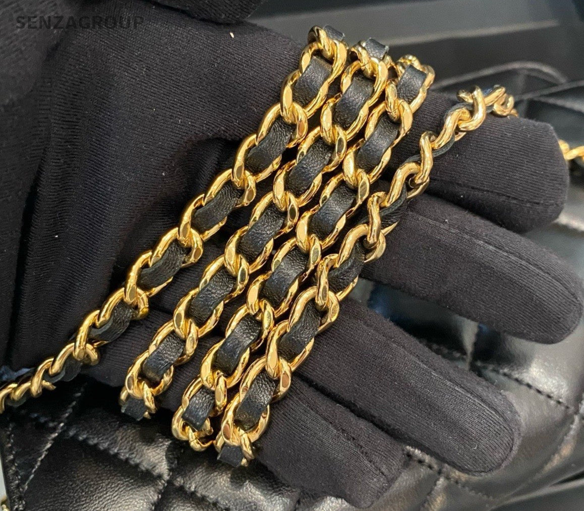 Chanel WOC Chain Diamond Shoulder Bag Crossbody Black Gold Women Classic