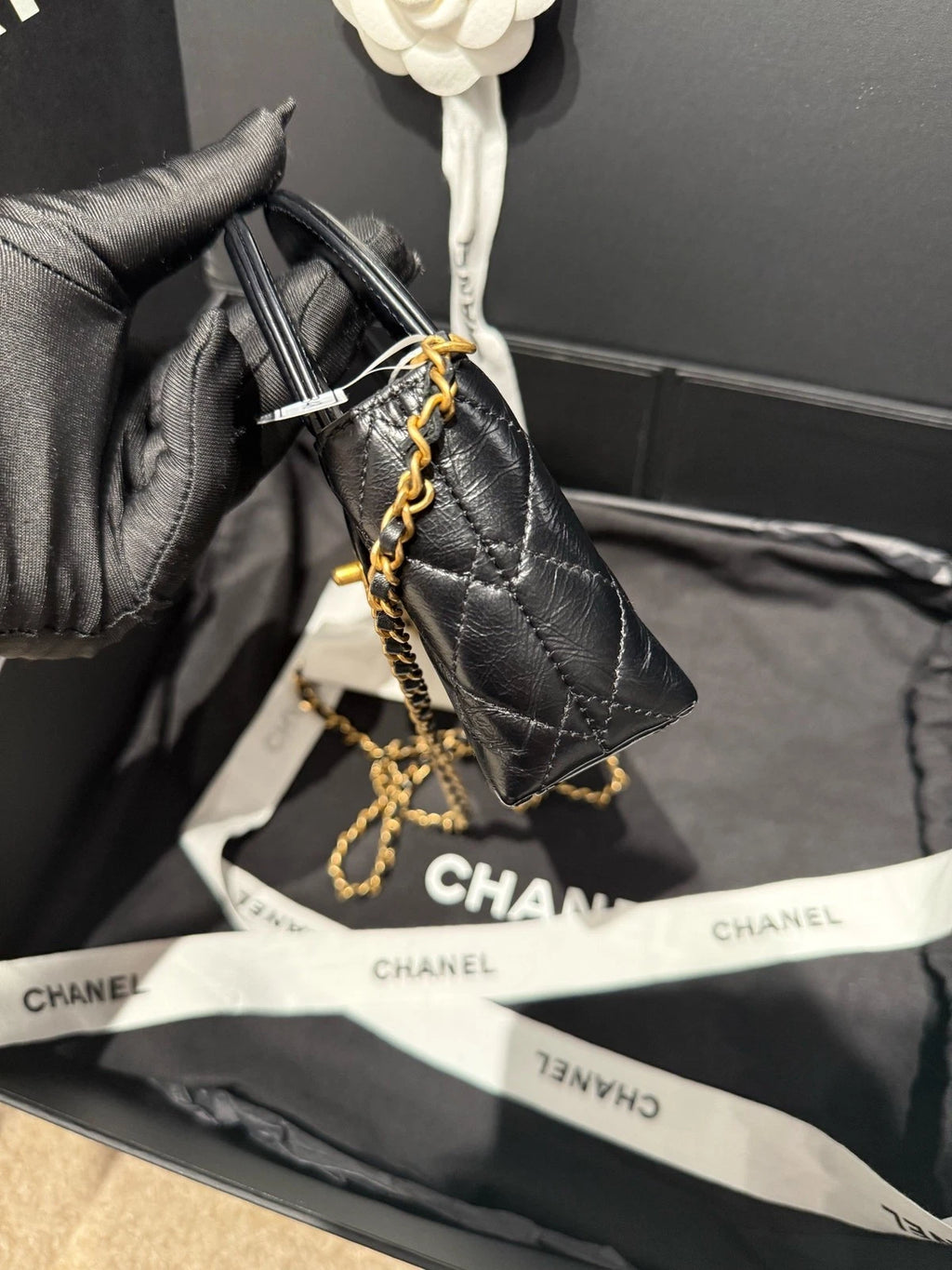 CHANEL Black Gold Ultra Mini Kelly Top Handle Bag For Women