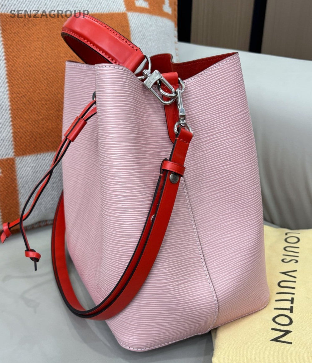 Louis Vuitton Bucket Epi Top Handle Shoulder Bag Pink Red Silver Women Classic