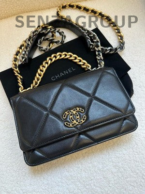 Chanel 19 WOC Black Gold Chain Shoulder Bag Classic Quilted Lambskin