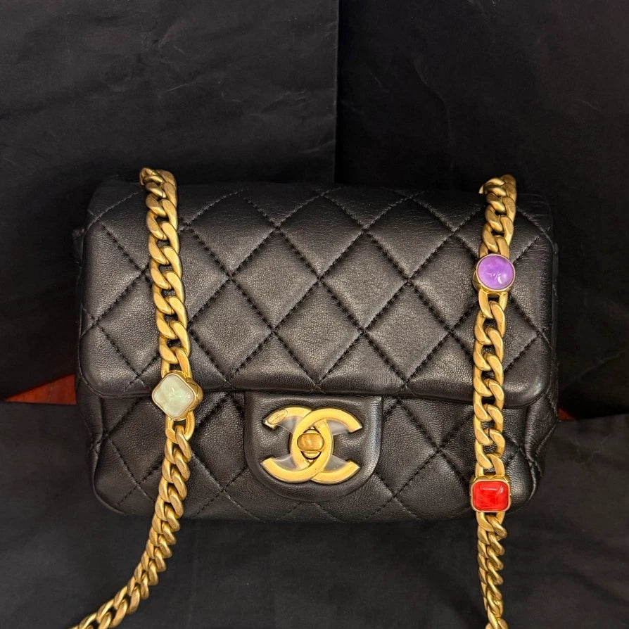 Chanel Classic Flap Colored Jewel Chain Shoulder Crossbody Black Fashion Women