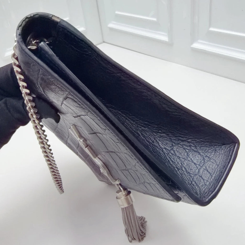 Saint Laurent Kate MM Tassel Calfskin Chain Shoulder Bag Black Women