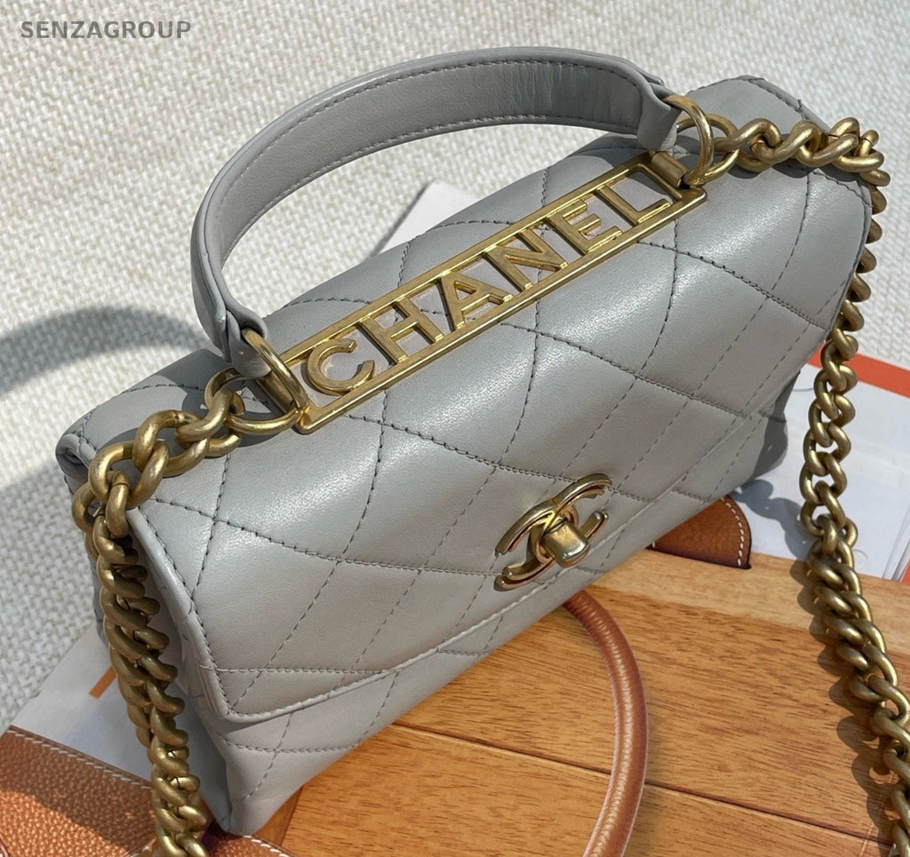 Chanel Trendy Diamond Top Handle Bag Chain Crossbody Gray Gold Women Classic