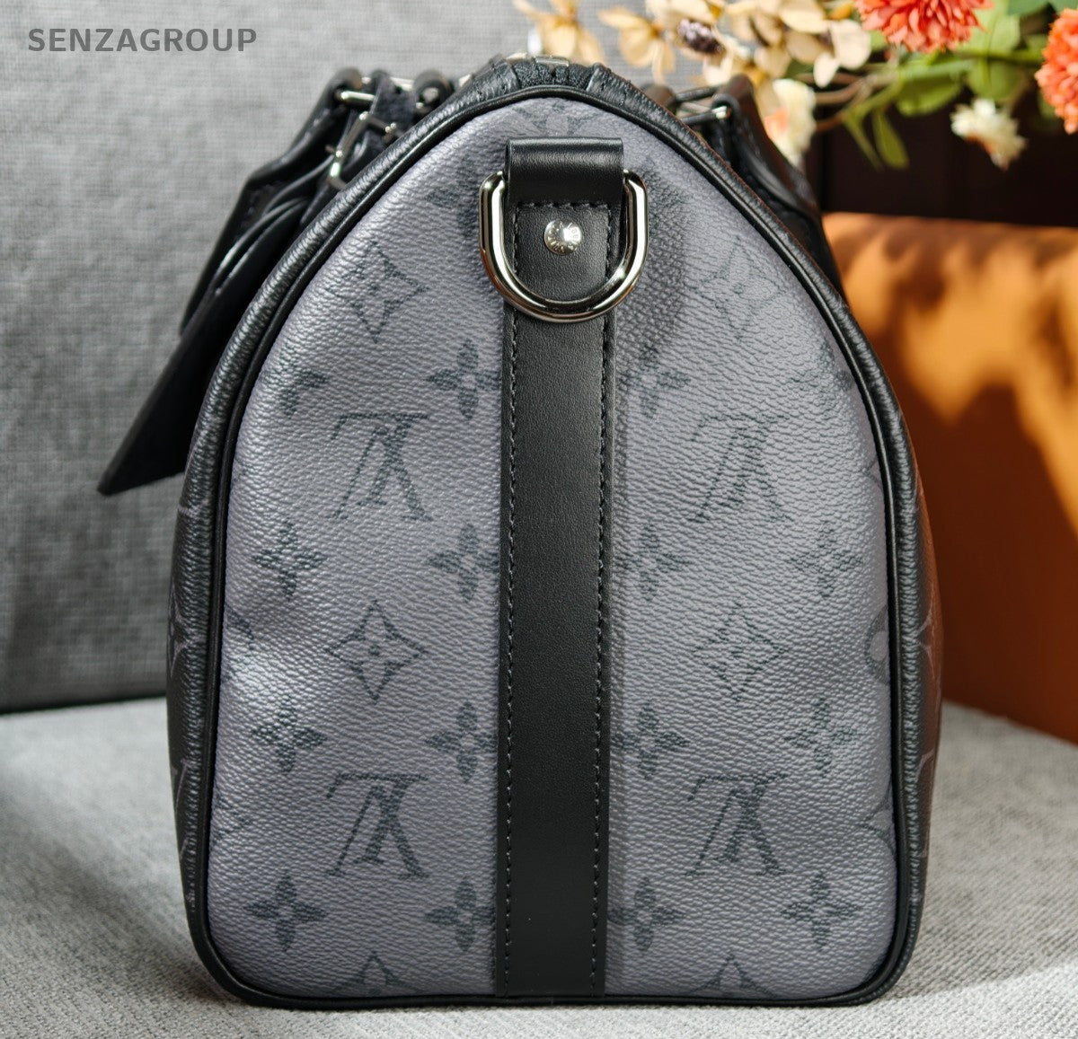 Louis Vuitton Keepall35 Top Handle Bag Crossbody Black Silver Unisex Adults