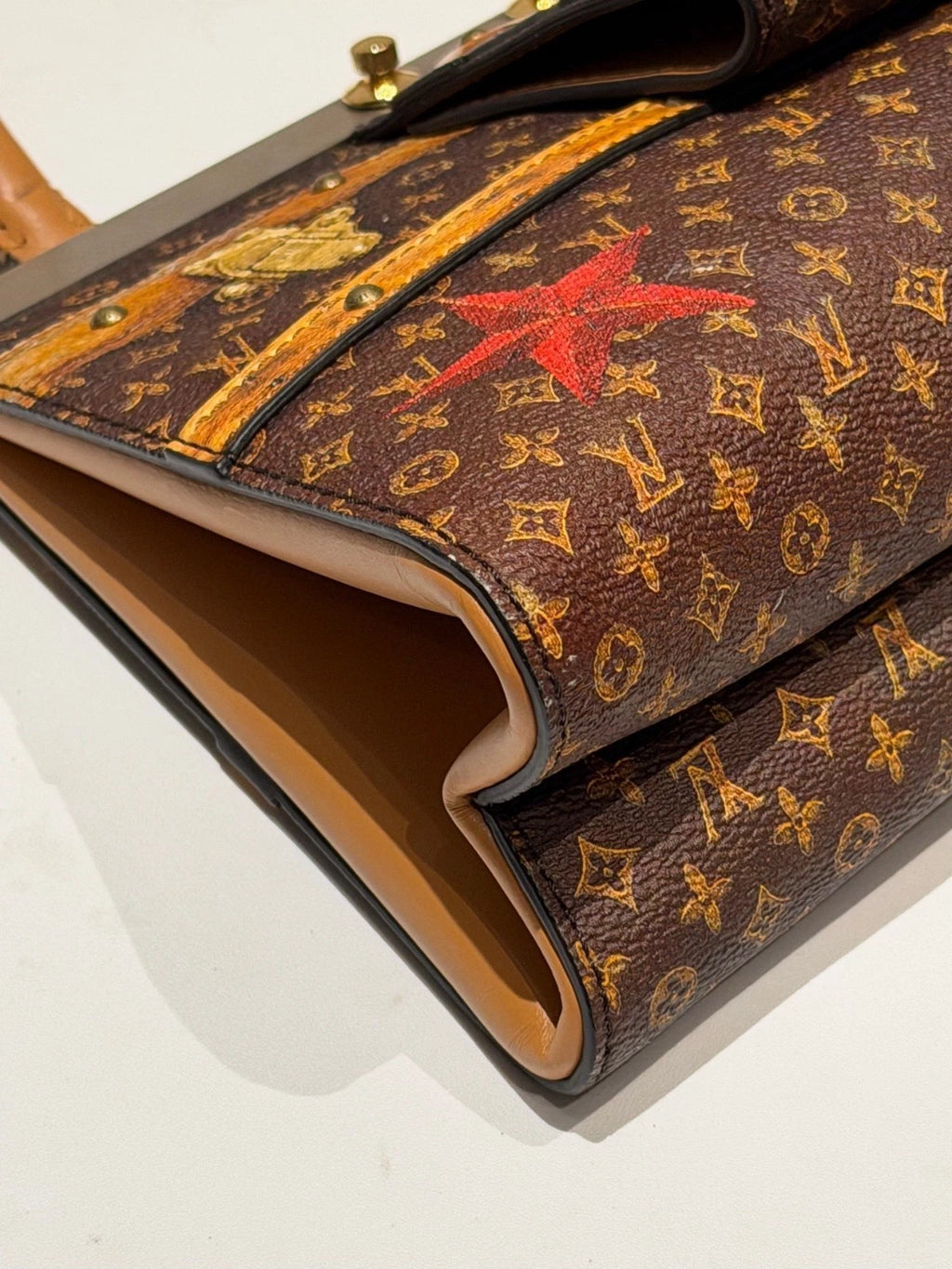 Louis Vuitton City Frame Monogram Top Handle Bag Crossbody Brown Gold Women