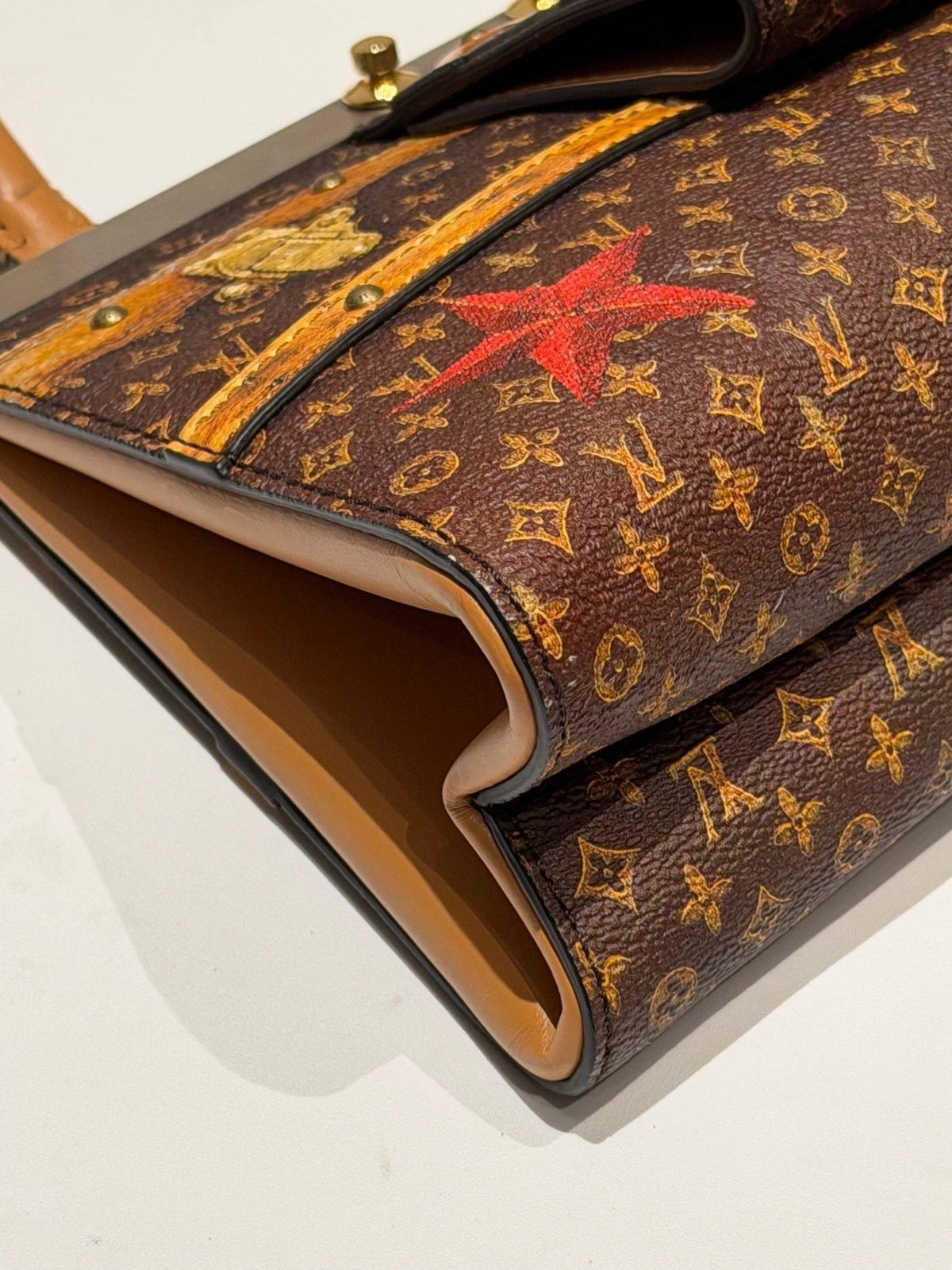 Louis Vuitton City Frame Monogram Top Handle Bag Crossbody Brown Gold Women