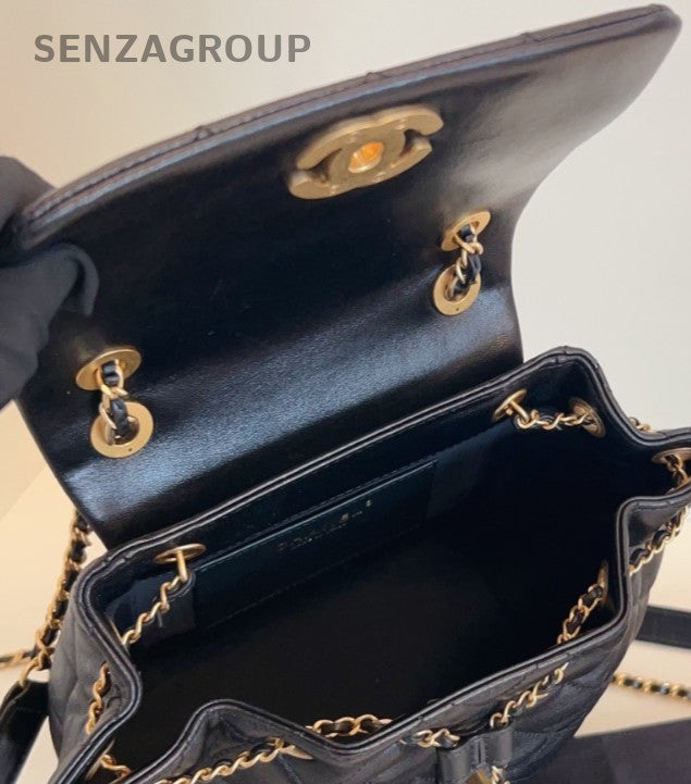 Chanel 24P Chain Backpack  Black Gold Diamond Used Women Classic
