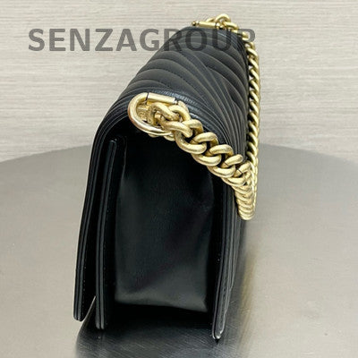 Chanel Le Boy Black Calfskin V-Stitch Medium Chain Shoulder Bag Classic