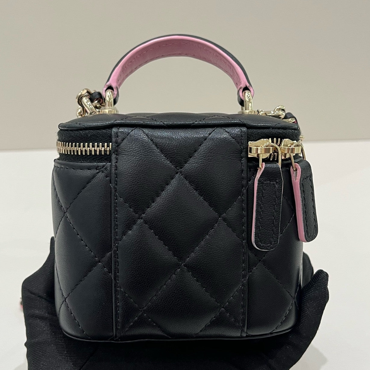 Chanel Quilted Black & Pink Mini Box Bag with Chain Strap