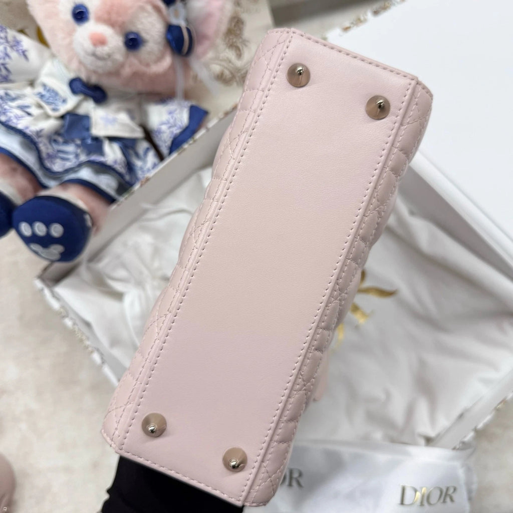 Dior Sakura Pink Lambskin Lady Dior Top Handle Bag For Women
