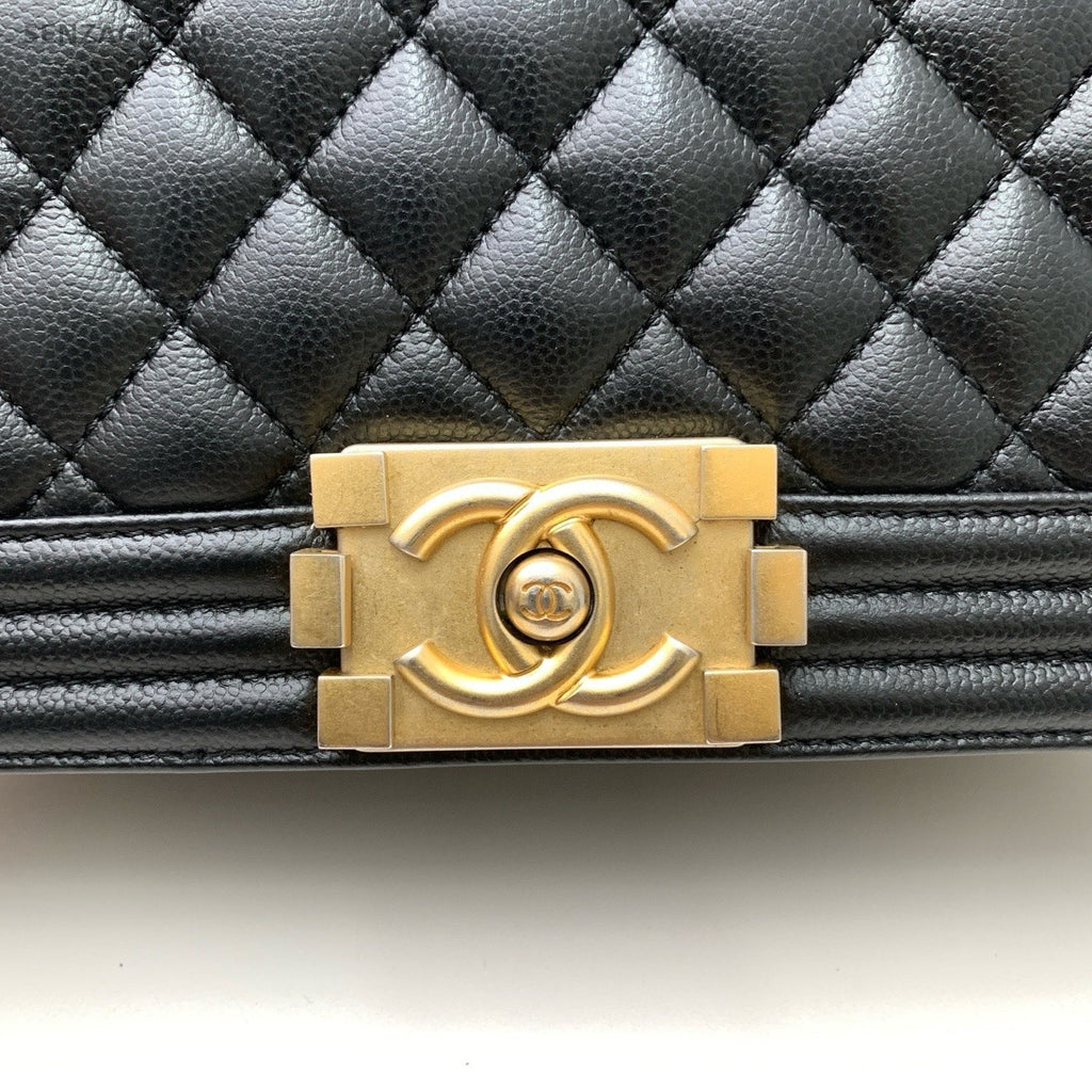 Chanel Leboy MM Chain Diamond Shoulder Bag Black Gold Women Classic Fashion