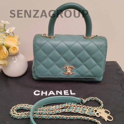 Chanel Coco Handle Mini Green Gold Chain Shoulder Bag Classic Women