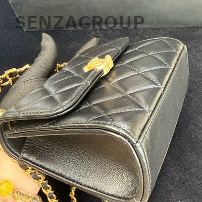 Chanel Black Gold Quilted Chain Shoulder Bag Crossbody Handbag