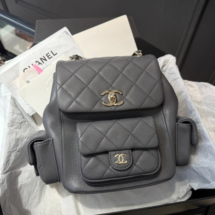 Chanel Duma GM Calfskin Backpack Chain Gray Gold Hardware Women D